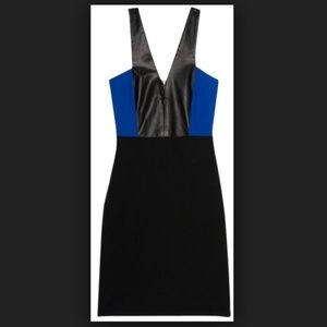 Michelle Mason Cobalt Leather Combo Dress